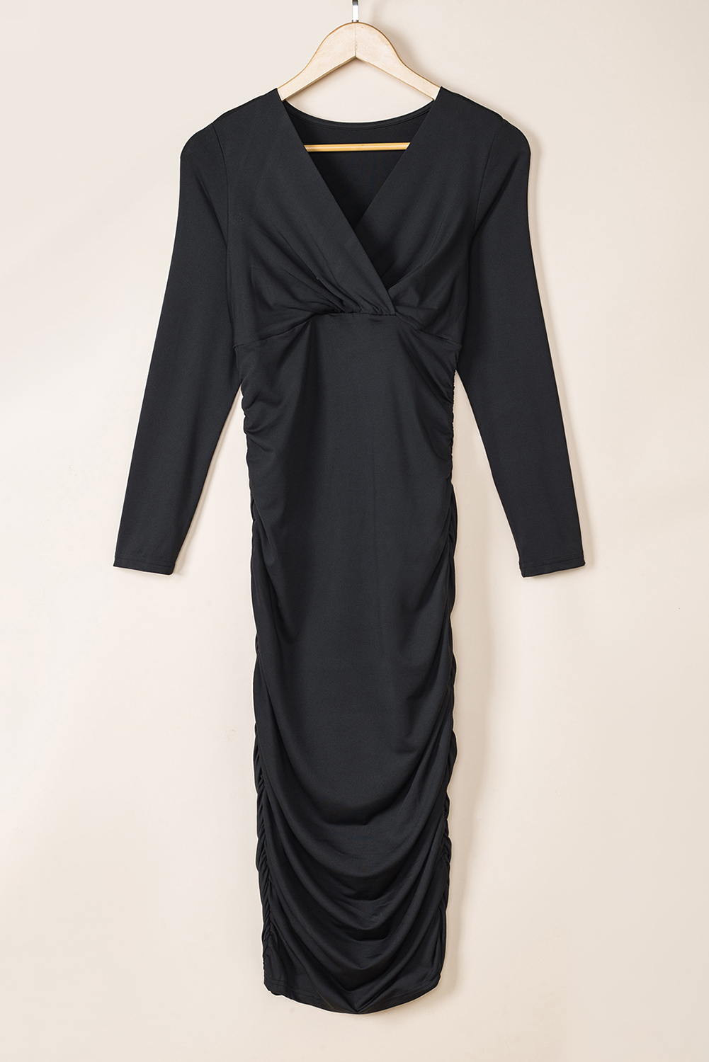 Black Long Sleeve V-Neck Dress - Image 7