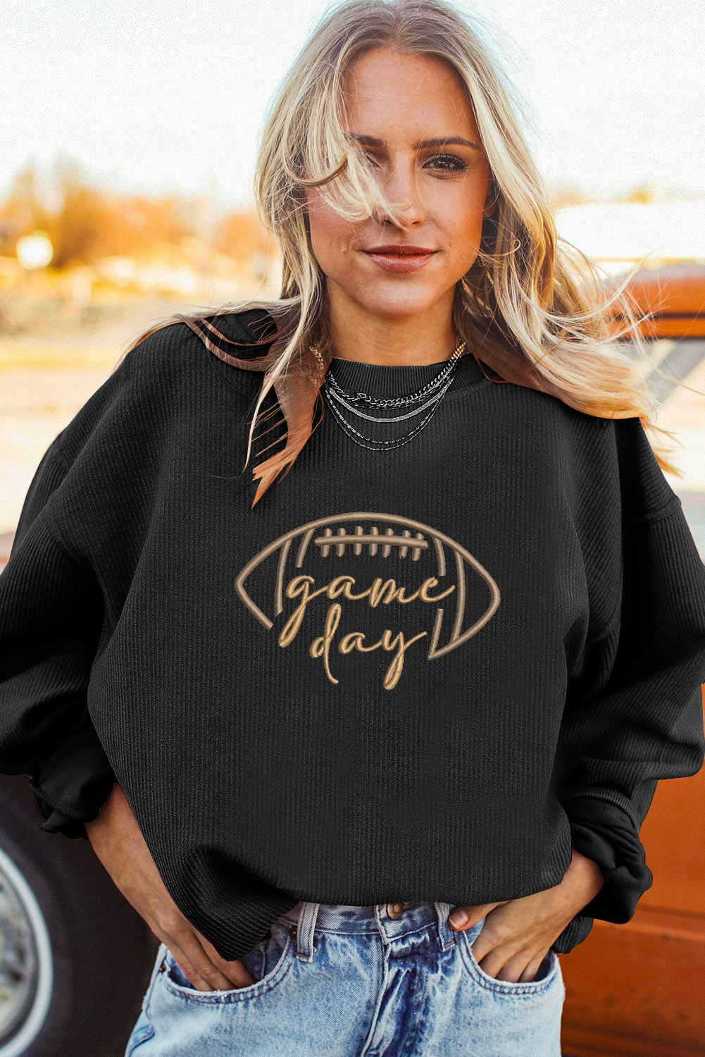 Black Ribbed Game Day Pullover Top - Image 4