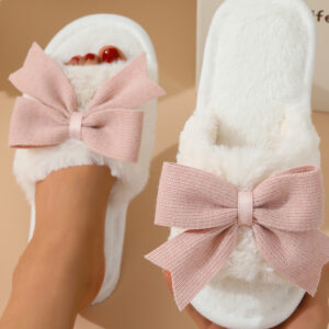 Bow Knot Open Toe Plush Slippers