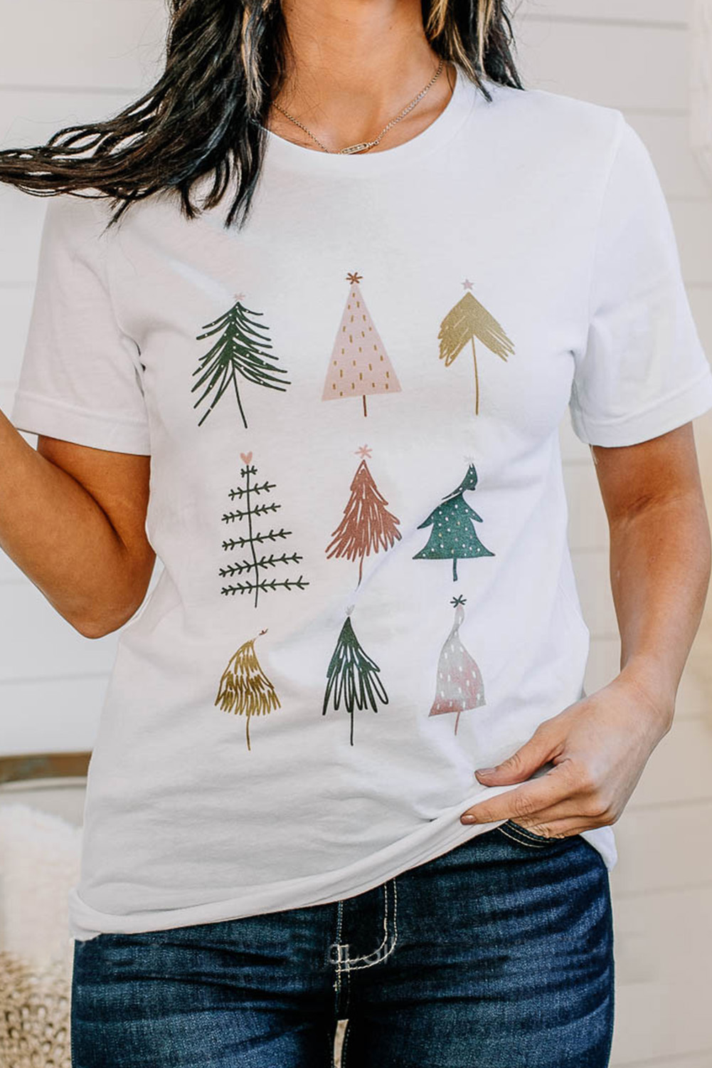 Christmas Trees White Short Sleeved Top
