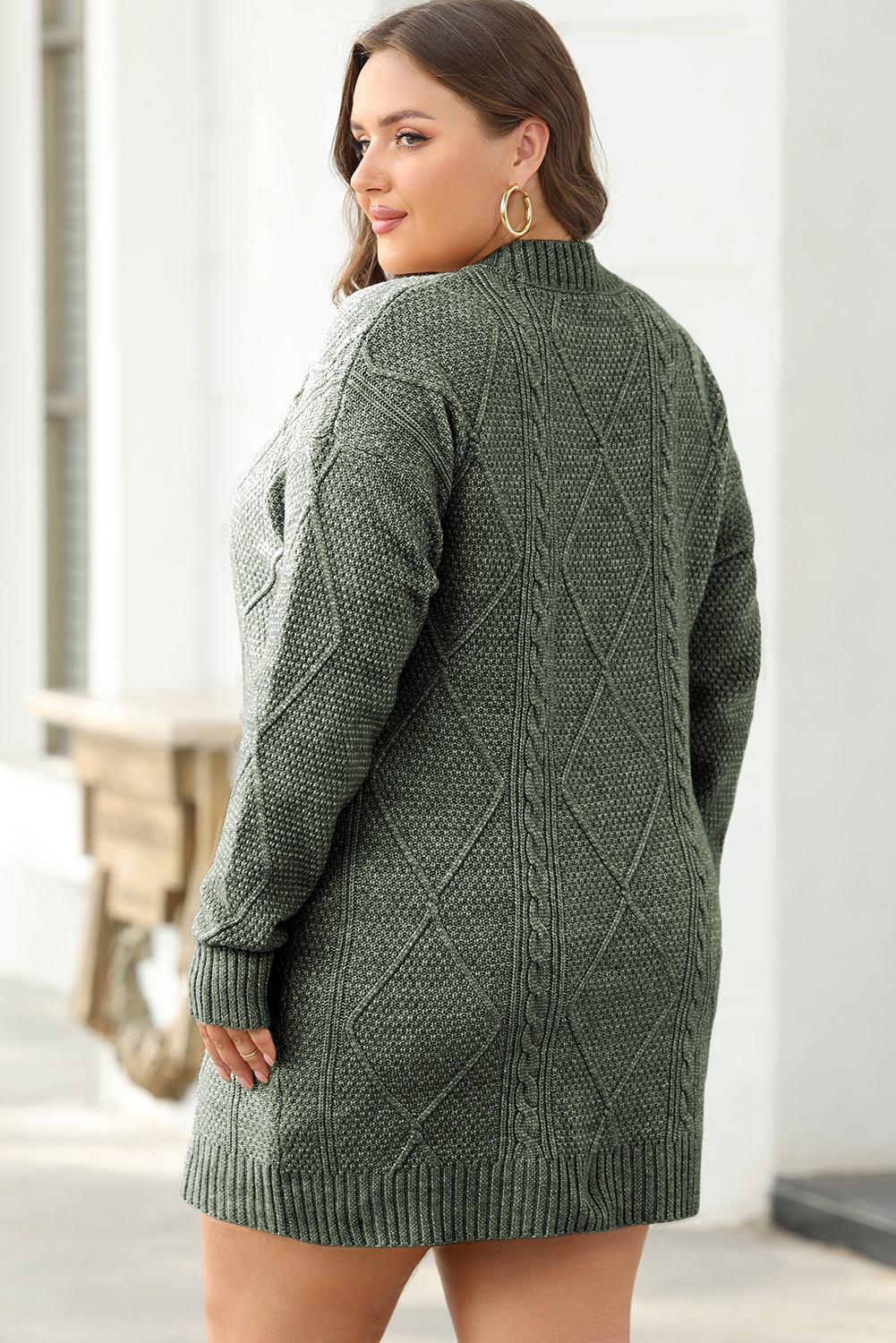 Mist Green Cable Knit Sweater Dress - Image 4