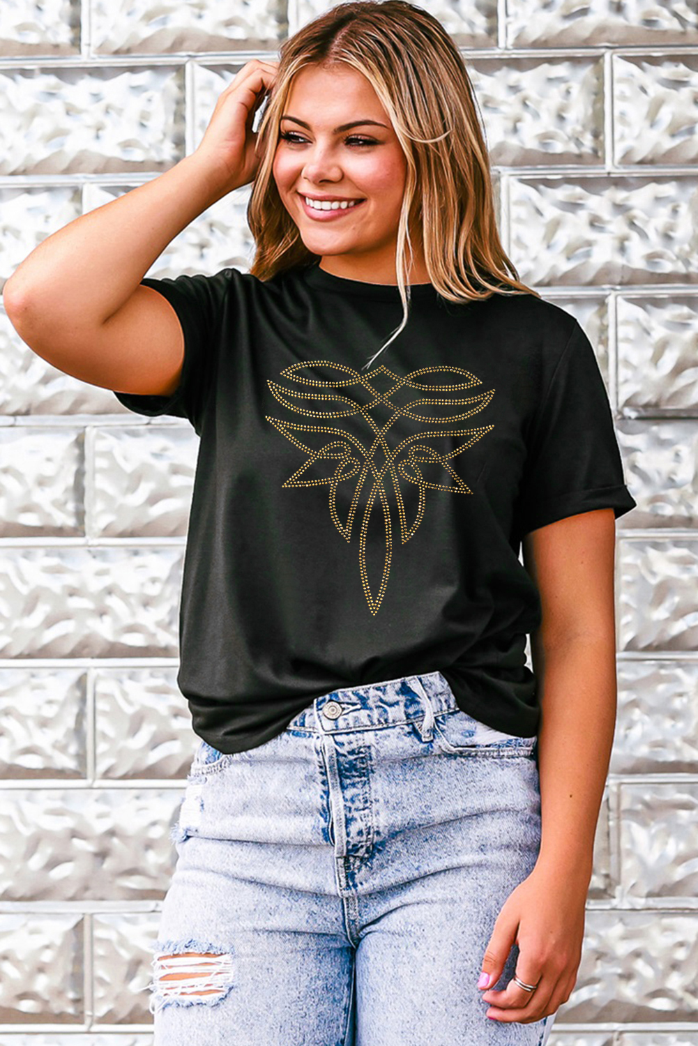 Black & Gold Short Sleeved Top - Image 7