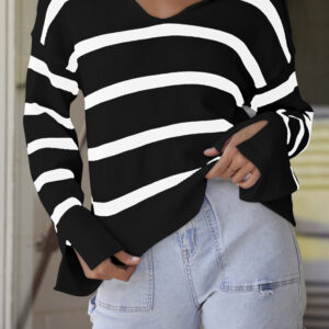 Black & White V Neck Striped Sweater