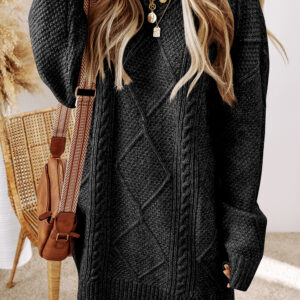 Black Cable Knit Fit Sweater Dress