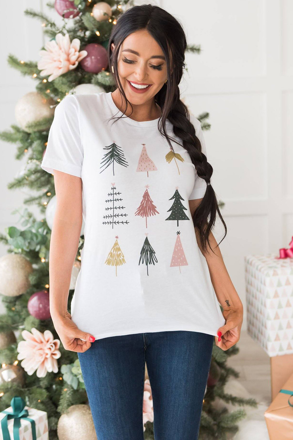 Christmas Trees White Short Sleeved Top - Image 8