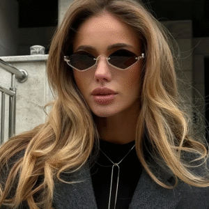 Dark Cat Eye Sunglasses with Gold Metal Frame