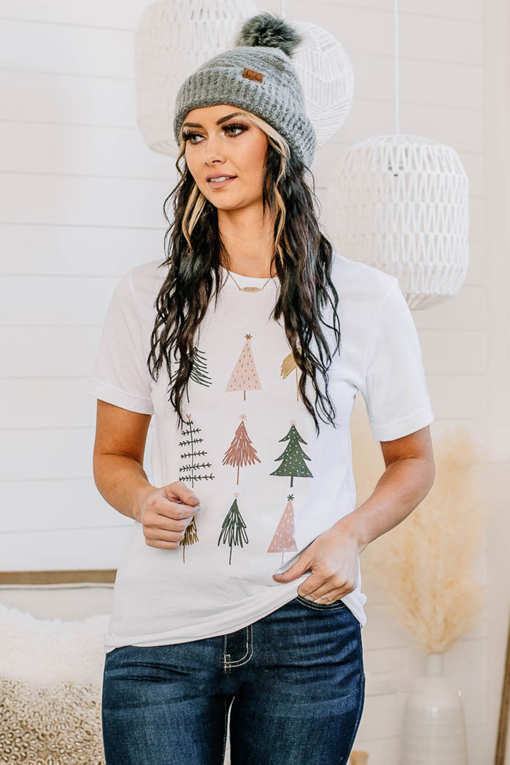 Christmas Trees White Short Sleeved Top - Image 3