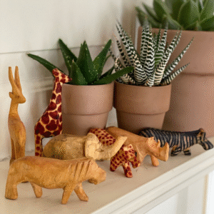 Handcarved Miniature Wood Safari Animals (Fair Trade) - Set of 7