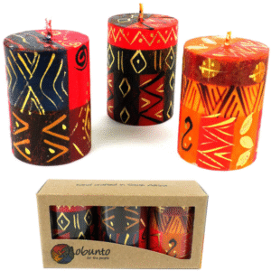 Hand-Painted Bongazi Pillar Candles - Boxed Set of Three