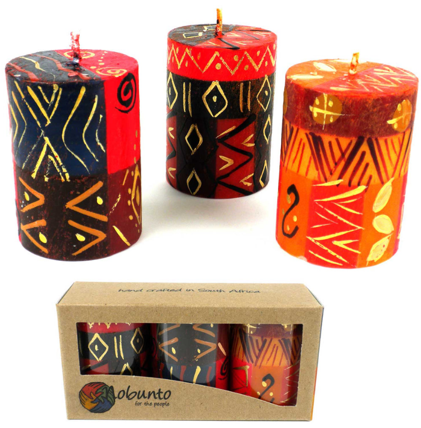 Hand-Painted Bongazi Pillar Candles - Boxed Set of Three