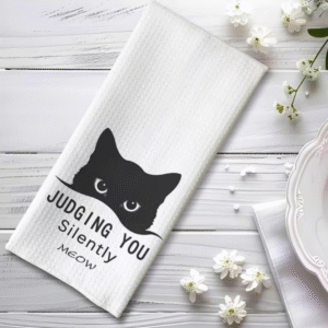 'Judging You Silently'  Cat Dish Towel